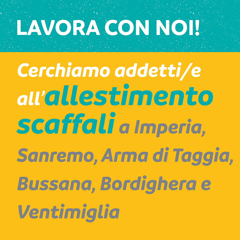 Allestimento scaffali nei comuni di Imperia, Sanremo, Arma di Taggia, Bussana, Bordighera e Ventimiglia